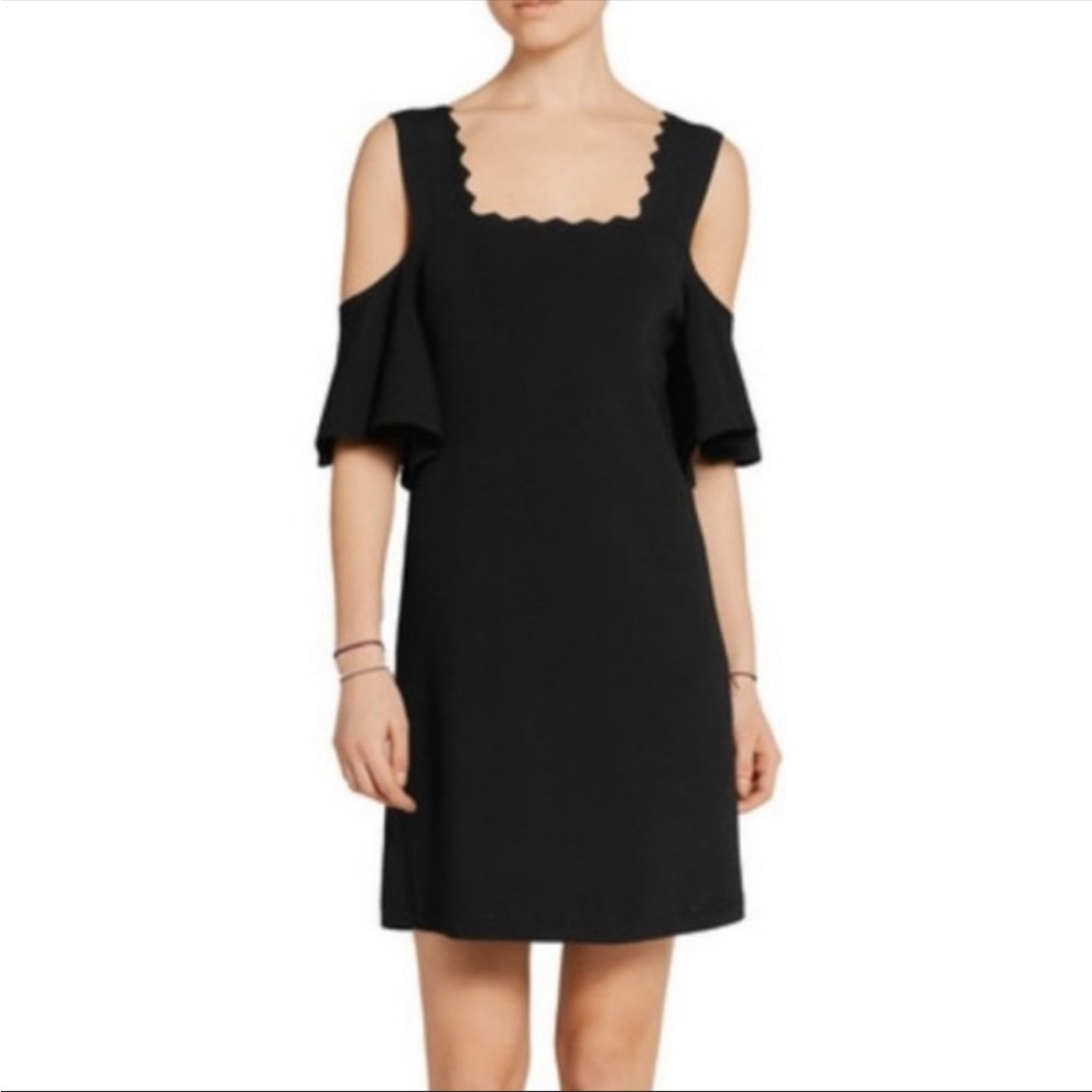 NWOT Apiece Apart Lira Black Cold Shoulder Dress with Scallop Detail, size S